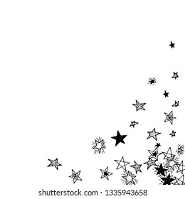 Doodle Stars. Hand Drawn Christmas Background for Print, Cover, Brochure. Bright Starry Pattern with Simple Childish Elements. Modern Vector Background for Party Decoration.