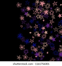 Doodle Stars. Hand Drawn Festive Background for Print, Cover, Brochure. Bright Starry Pattern with Simple Childish Elements. Cute Vector Background for Party Decoration.