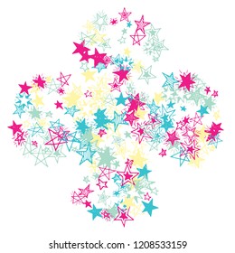 Doodle Stars. Hand Drawn Festive Background for Print, Card, Brochure. Bright Starry Pattern with Simple Freehand Elements. Trendy Vector Background for Party Decoration.