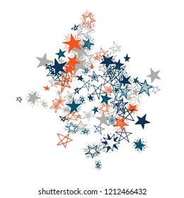 Doodle Stars. Hand Drawn Festive Background for Print, Cover, Brochure. Bright Starry Pattern with Simple Freehand Elements. Funny Vector Background for Party Decoration.