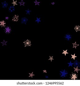 Doodle Stars. Hand Drawn Festive Background for Print, Cover, Brochure. Bright Starry Pattern with Simple Childish Elements. Modern Vector Background for Party Decoration.