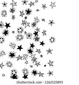 Doodle Stars. Hand Drawn Festive Background for Print, Cover, Brochure. Bright Starry Pattern with Simple Childish Elements. Pretty Vector Background for Party Decoration.