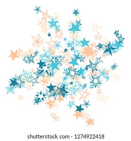 Doodle Stars. Hand Drawn Festive Background for Card, Poster, Banner. Bright Starry Pattern with Simple Freehand Elements. Pretty Vector Background for Party Decoration.