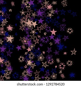 Doodle Stars. Hand Drawn Festive Background for Print, Card, Poster. Bright Starry Pattern with Simple Childish Elements. Funny Vector Background for Party Decoration.