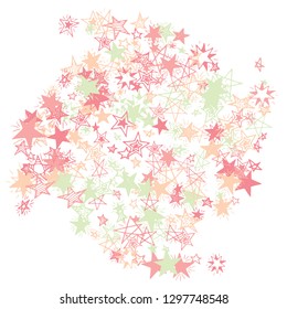 Doodle Stars. Hand Drawn Festive Background for Print, Card, Poster. Bright Starry Pattern with Simple Freehand Elements. Cute Vector Background for Party Decoration.