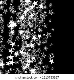 Doodle Stars. Hand Drawn Festive Background for Placard, Cover, Brochure. Bright Starry Pattern with Simple Childish Elements. Cute Vector Background for Party Decoration.