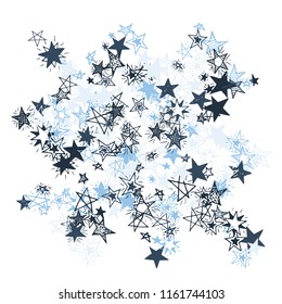 Doodle Stars. Hand Drawn Holiday Background for Card, Poster, Banner. Bright Starry Pattern with Simple Freehand Elements. Modern Vector Background for Party Decoration.