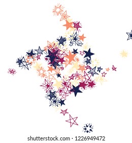 Doodle Stars. Hand Drawn Holiday Background for Print, Card, Brochure. Bright Starry Pattern with Simple Freehand Elements. Cute Vector Background for Party Decoration.