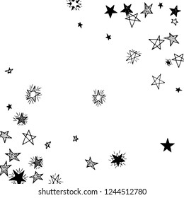 Doodle Stars. Hand Drawn Holiday Background for Placard, Poster, Banner. Bright Starry Pattern with Simple Childish Elements. Trendy Vector Background for Party Decoration.