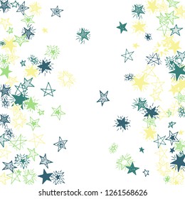 Doodle Stars. Hand Drawn Holiday Background for Print, Card, Poster. Bright Starry Pattern with Simple Childish Elements. Modern Vector Background for Party Decoration.