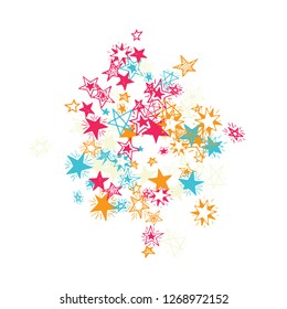 Doodle Stars. Hand Drawn Holiday Background for Print, Card, Brochure. Bright Starry Pattern with Simple Freehand Elements. Pretty Vector Background for Party Decoration.