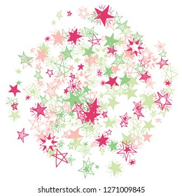Doodle Stars. Hand Drawn Holiday Background for Placard, Cover, Banner. Bright Starry Pattern with Simple Freehand Elements. Funny Vector Background for Party Decoration.