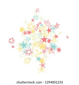 Doodle Stars. Hand Drawn Holiday Background for Placard, Cover, Brochure. Bright Starry Pattern with Simple Freehand Elements. Pretty Vector Background for Party Decoration.
