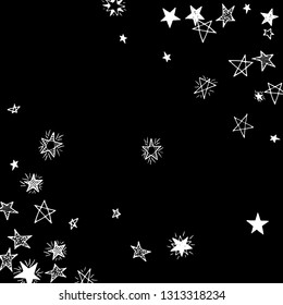 Doodle Stars. Hand Drawn Holiday Background for Placard, Cover, Brochure. Bright Starry Pattern with Simple Childish Elements. Pretty Vector Background for Party Decoration.