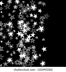 Doodle Stars. Hand Drawn Holiday Background for Print, Card, Brochure. Bright Starry Pattern with Simple Childish Elements. Cute Vector Background for Party Decoration.