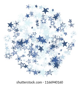 Doodle Stars. Hand Drawn New Year Background for Placard, Cover, Banner. Bright Starry Pattern with Simple Freehand Elements. Cute Vector Background for Party Decoration.