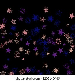 Doodle Stars. Hand Drawn New Year Background for Placard, Poster, Banner. Bright Starry Pattern with Simple Childish Elements. Trendy Vector Background for Party Decoration.