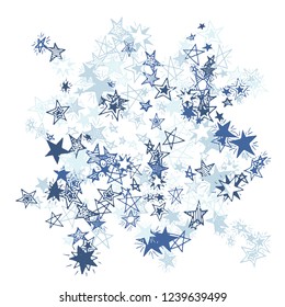 Doodle Stars. Hand Drawn New Year Background for Print, Card, Poster. Bright Starry Pattern with Simple Freehand Elements. Pretty Vector Background for Party Decoration.