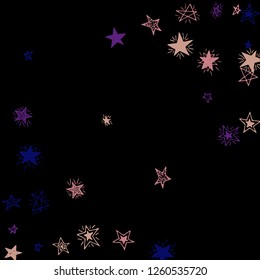 Doodle Stars. Hand Drawn New Year Background for Placard, Cover, Brochure. Bright Starry Pattern with Simple Childish Elements. Funny Vector Background for Party Decoration.