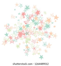 Doodle Stars. Hand Drawn New Year Background for Placard, Cover, Banner. Bright Starry Pattern with Simple Freehand Elements. Modern Vector Background for Party Decoration.