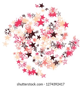 Doodle Stars. Hand Drawn New Year Background for Placard, Cover, Brochure. Bright Starry Pattern with Simple Freehand Elements. Pretty Vector Background for Party Decoration.