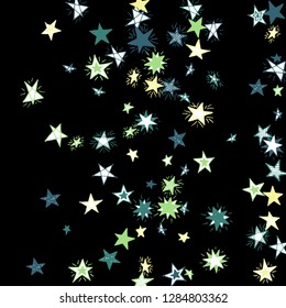 Doodle Stars. Hand Drawn New Year Background for Placard, Cover, Brochure. Bright Starry Pattern with Simple Childish Elements. Modern Vector Background for Party Decoration.