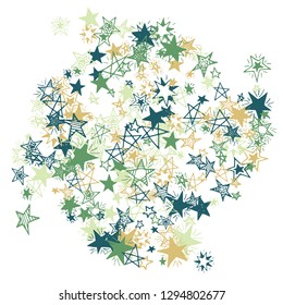 Doodle Stars. Hand Drawn New Year Background for Print, Card, Brochure. Bright Starry Pattern with Simple Freehand Elements. Trendy Vector Background for Party Decoration.