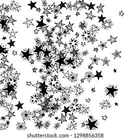 Doodle Stars. Hand Drawn New Year Background for Placard, Cover, Banner. Bright Starry Pattern with Simple Childish Elements. Trendy Vector Background for Party Decoration.
