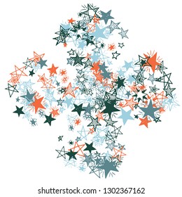 Doodle Stars. Hand Drawn New Year Background for Print, Cover, Brochure. Bright Starry Pattern with Simple Freehand Elements. Pretty Vector Background for Party Decoration.