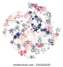Doodle Stars. Hand Drawn New Year Background for Placard, Cover, Brochure. Bright Starry Pattern with Simple Freehand Elements. Funny Vector Background for Party Decoration.