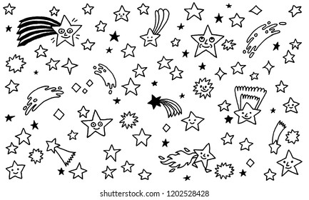 Doodle Stars Hand Drawn Vector Illustration Black and White