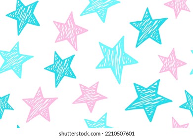 Doodle stars magic vector seamless pattern. Astronomy background. X-mas decoration. Fabric print with primitive doodle stars. Funny starry ornament.