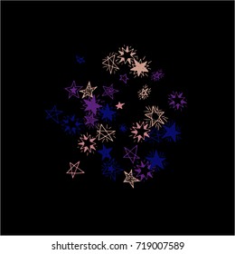 Doodle Stars on Black Background. Dark Pattern in Primitive Style. Cute Motif for Print or Decoration. Galaxy of Scribbled Stars on Night Sky.