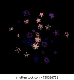 Doodle Stars on Black Background. Dark Pattern in Primitive Style. Cute Motif for Print or Decoration. Galaxy of Scribbled Stars on Night Sky.