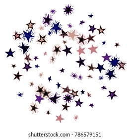 Doodle Stars on White Background. Light Pattern in Primitive Style. Cute Motif for Print or Decoration. Galaxy of Scribbled Stars on Night Sky.