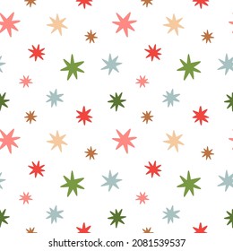 Doodle stars pattern. Seamless background with random star confetti isolated on white.