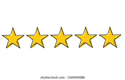 doodle Stars rating icon set. Gold star icon set isolated on a white background with hand drawn style