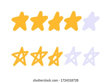 Doodle Stars rating icon set. Gold star icon set isolated on a white background with hand drawn style. Class, concept