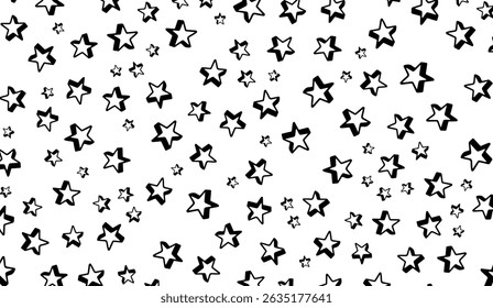 Doodle Stars Seamless Pattern: Festive Black and White Design for Celebrations and Backgrounds, Ideal for Wrapping Paper and Decorative Elements