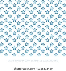 Doodle stars seamless pattern.
Hand drawn stars on white background.
Stars vector illustration for print, textile, paper.