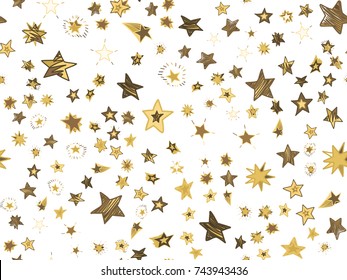 Doodle stars seamless pattern. Hand drawn stars confetti on white background. Vector background illustration for print, textile, paper.