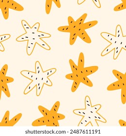 Doodle estrellas, patrón sin fisuras. Impresión repetitiva, diseño de fondo sin fin, textura de los niños lindos. Arte infantil, diseño moderno dibujado a mano para textil, tela, Fondo de pantalla. Ilustración vectorial plana de color