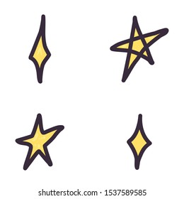 Doodle Stars Set For Celebration Decoration Design. Vector Object Shape. Simple Flat Illustration. Sparkle Icon.