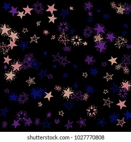 Doodle Stars. Starry Stripes in Simple Style On Black Background. Childish Background for Print, Decoration or Card. Cute Doodle Pattern.