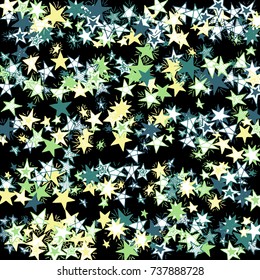 Doodle Stars. Starry Stripes in Simple Style On Black Background. Childish Background for Print, Decoration or Card. Cute Doodle Pattern.