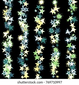 Doodle Stars. Starry Stripes in Simple Style On Black Background. Childish Background for Print, Decoration or Card. Cute Doodle Pattern.