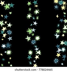 Doodle Stars. Starry Stripes in Simple Style On Black Background. Childish Background for Print, Decoration or Card. Cute Doodle Pattern.