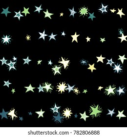 Doodle Stars. Starry Stripes in Simple Style On Black Background. Childish Background for Print, Decoration or Card. Cute Doodle Pattern.
