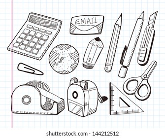 Doodle Stationery Icons, Illustrator Line Tools Drawing