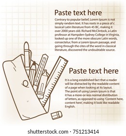 Doodle stationery and text, vector illustration